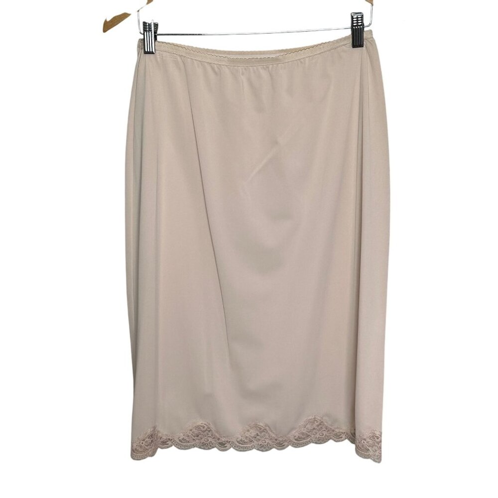 Vintage Shadowline Half Slip Large Tall Beige Nylon Lace Trim 27" USA Made - Picture 5 of 8